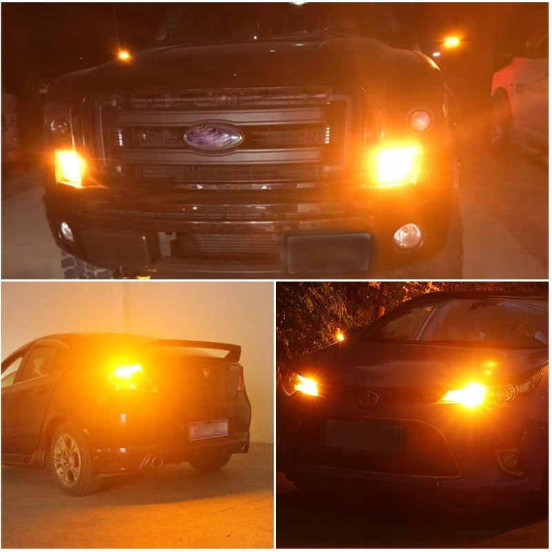 YM EBright لمبة إشارة انعطاف YM E-Bright 1156 BAU15S بزاوية 150 درجة 2200 لومن 7507 LED أمامية وخلفية بدون وميض PY21W 5009 12496، خالية من أخطاء Canbus شريحة 3030 78SMD غير قطبية، صفراء كهرمانية (عبوة من 2) - Image 2